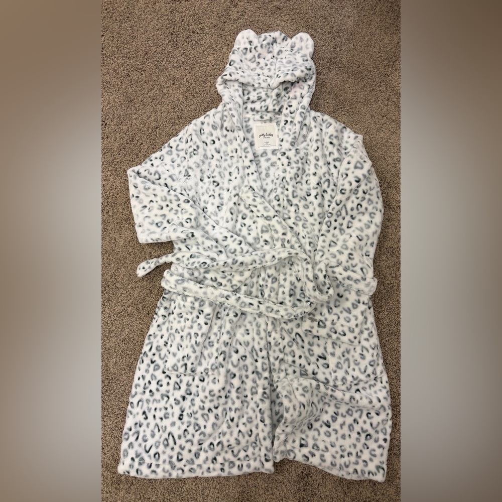 Gilly Hicks Animal Print Hooded Robe - White and Gray
